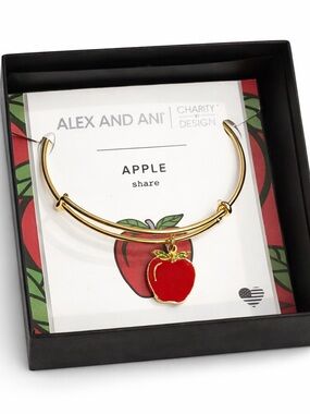 Alex and Ani Apple Charm Bangle Gold Tone Bracelet Teacher Gift NWT Box